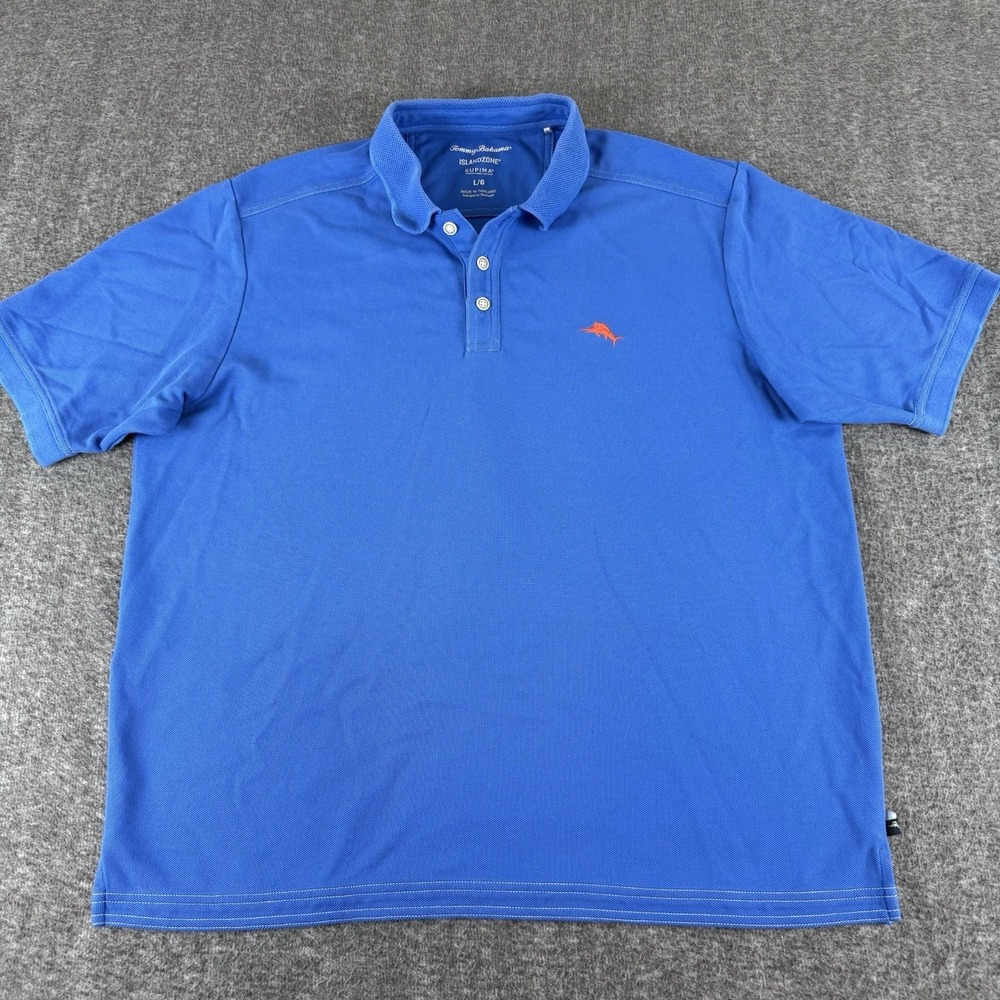 Tommy Bahama IslandZone Supima Cotton Polo Shirt Blue Large Golf